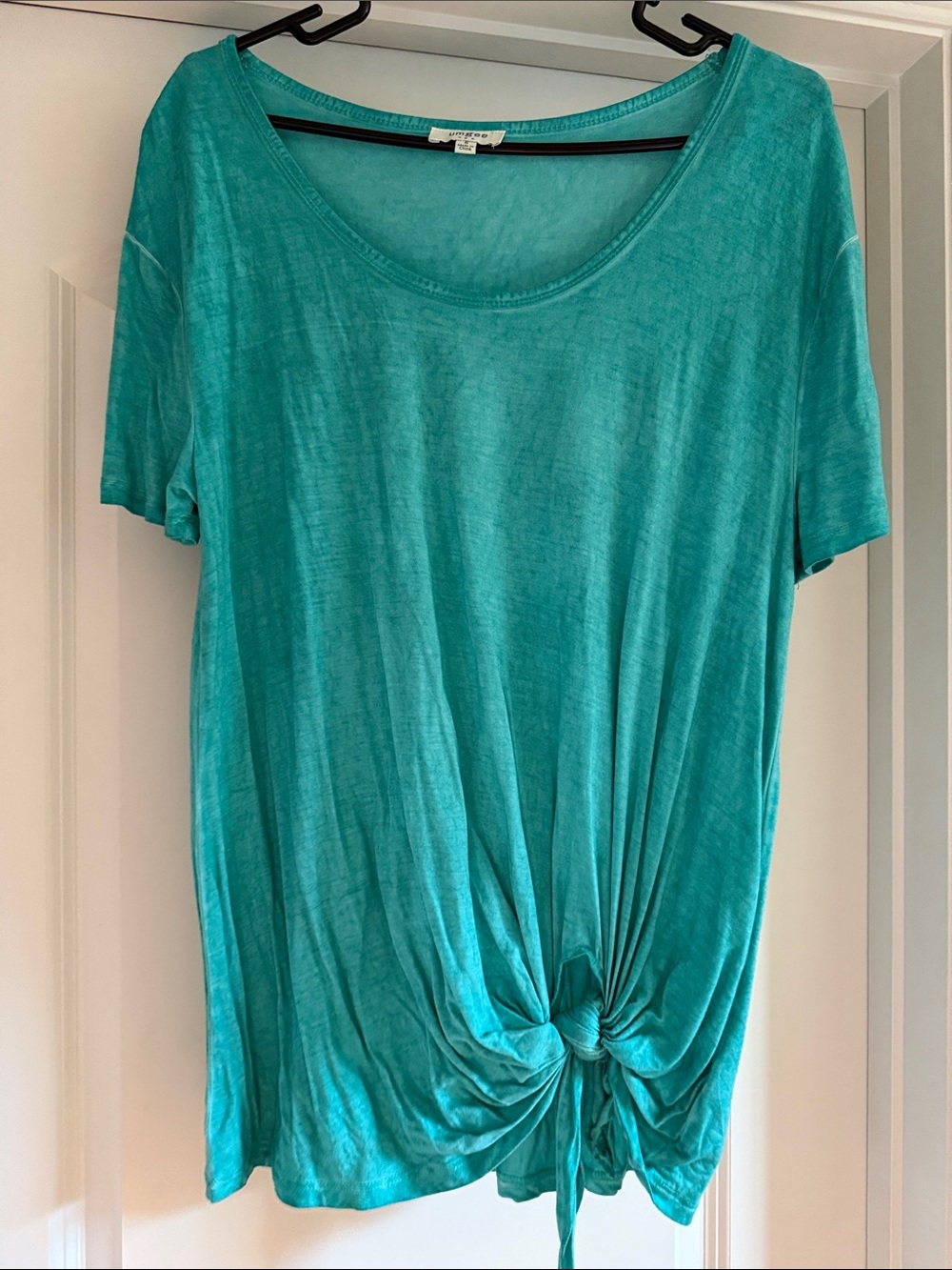 Umgee Washed Teal Short Sleeve Tie-Front Top - Women